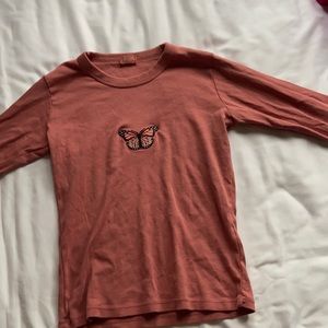 Reddish brow long sleeve butterfly shirt